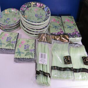 Spring (set of 24) Paper Plates, Cutlery & Napkins Party Set NEW Shower, Family